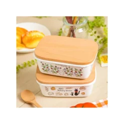 Maison Ghibli Cuisine Et Table|Beurrier émail avec couvercle bois Viennoiseries 500ml - Kiki la peti