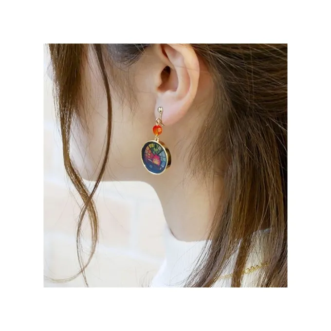Maison Ghibli Bijoux|Bijou Boucles d’oreilles à clips Calcifer Vitrail- Le Chateau Ambulan