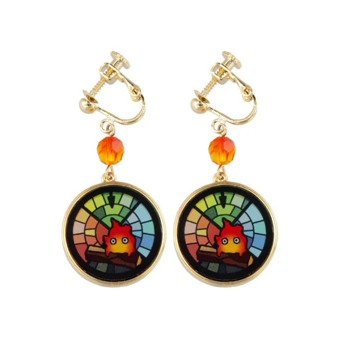 Maison Ghibli Bijoux|Bijou Boucles d’oreilles à clips Calcifer Vitrail- Le Chateau Ambulan