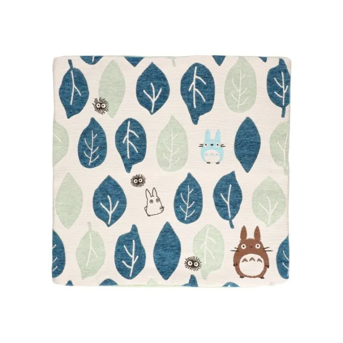 Maison Ghibli Mobilier|Coussin Totoro Feuilles Bleues et Vertes 45x45 cm - Mon Voisin Totoro