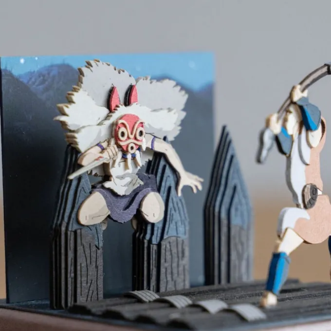 Maison Ghibli Loisirs Créatifs|Diorama papier San au combat - Princesse Mononoké
