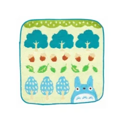Maison Ghibli Linge De Maison|Mini Serviette Totoro Bleu Arbres et Noisettes 25x25 cm - Mon voisin