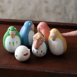 Maison Ghibli Jouets|Pack 2 Figurines Roly-poly Perruches Bleu & Vert - Le Garçon et le Héron