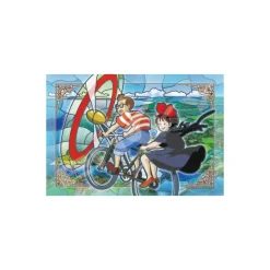 Maison Ghibli Puzzle|Puzzle Vitrail 300P Tombo & Kiki sur le vélo à hélice - Kiki la petit